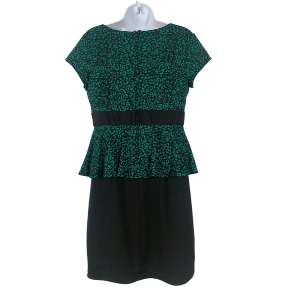 IZ Byer Emerald Green Animal Print & Black Peplum Dress Size 11 - Picture 5 of 11